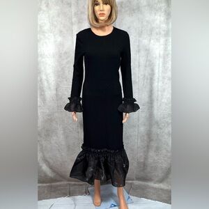 Opening Ceremony Black Cocktail Dress with Mock Neck and Bishop Sleeves